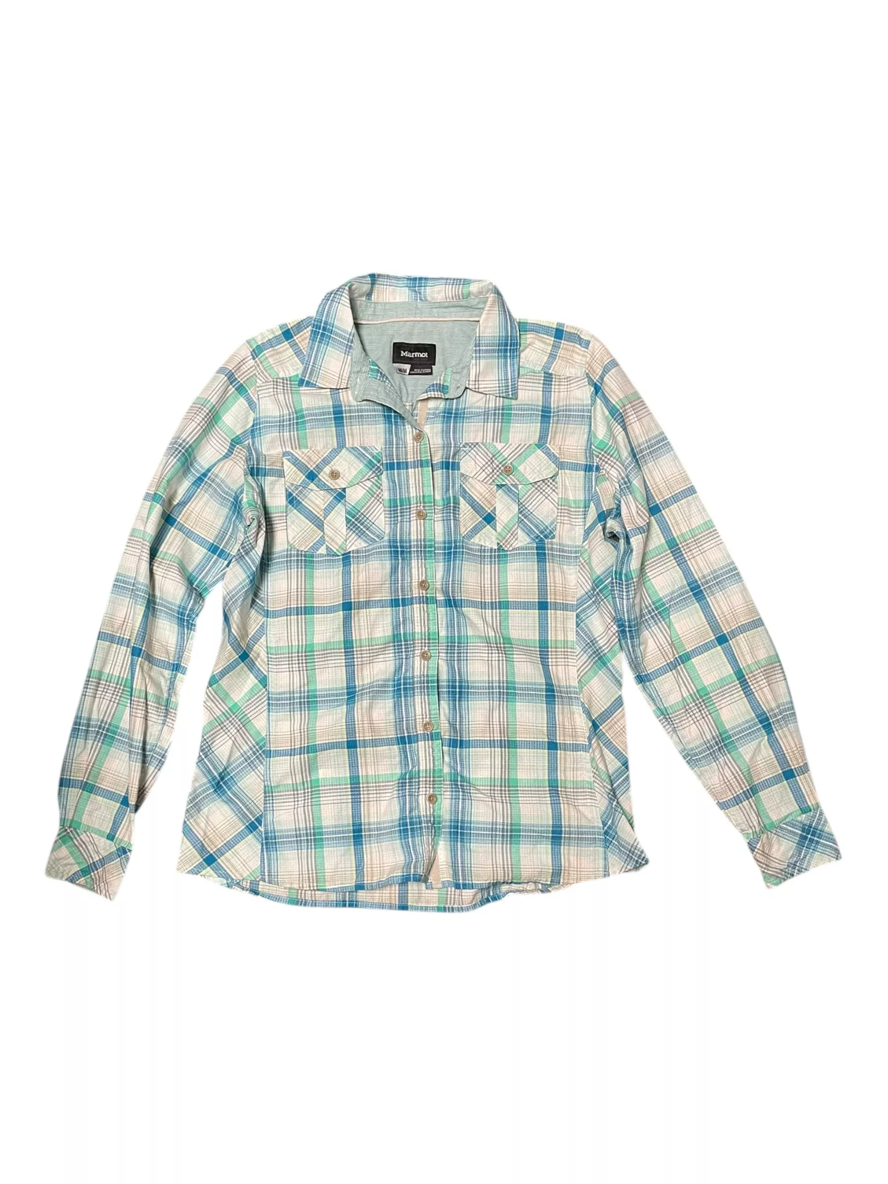 Marmot Button Up Top - Blue Plaid - M - USED