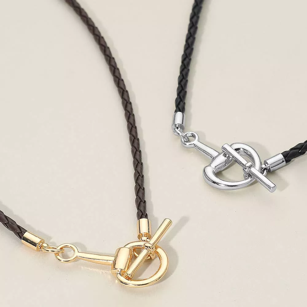 Meal Horsebit Toggle Accent Braided Cord Necklace