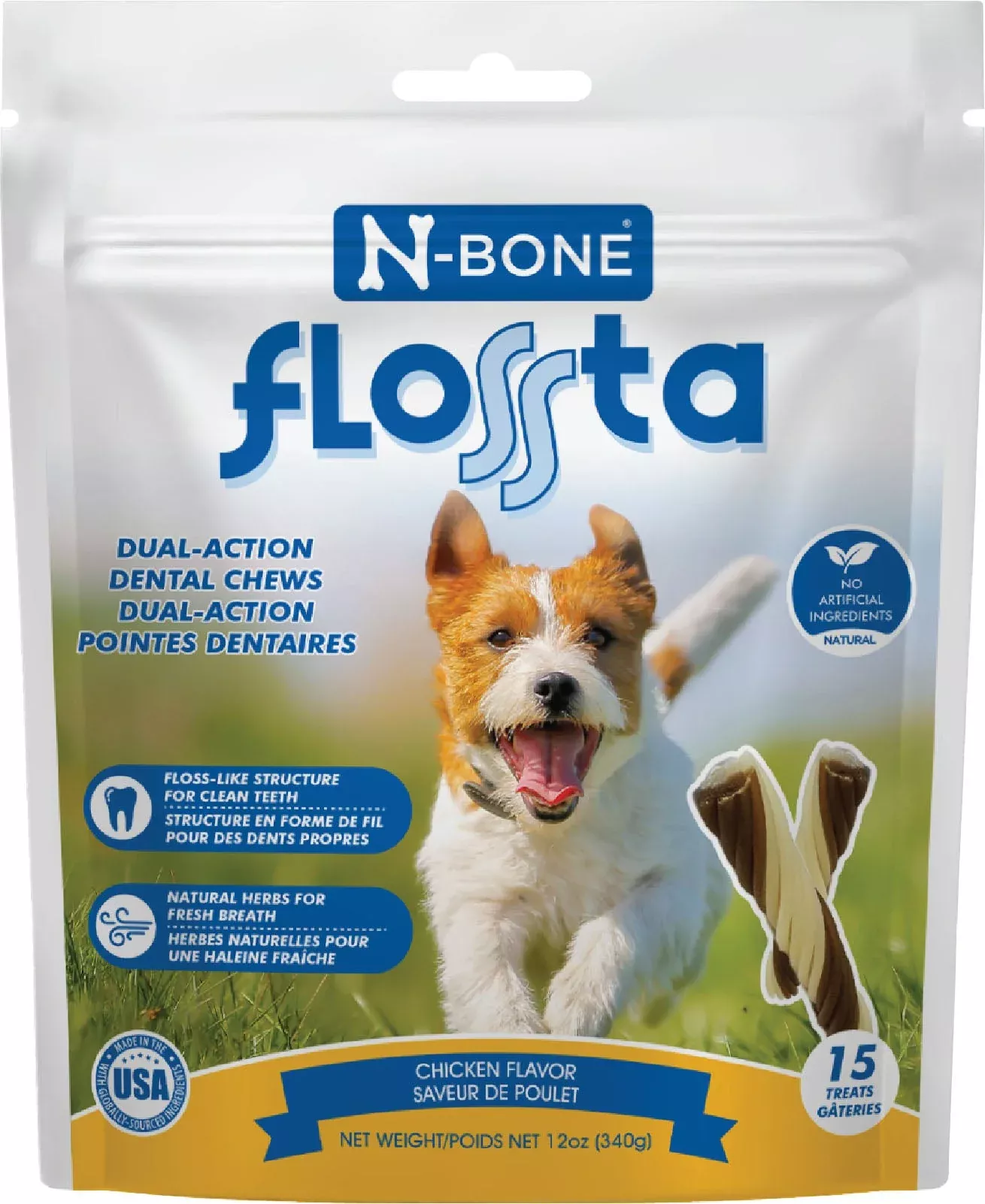 N-Bone Flossta Dual Action Dental Chew, 15 Count, Chicken