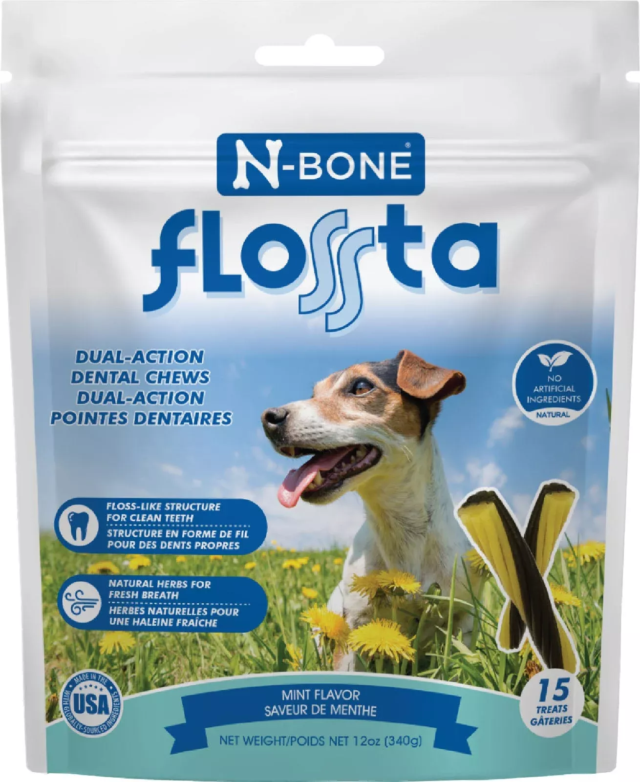 N-Bone Flossta Dual Action Dental Chew Mint 15 Count