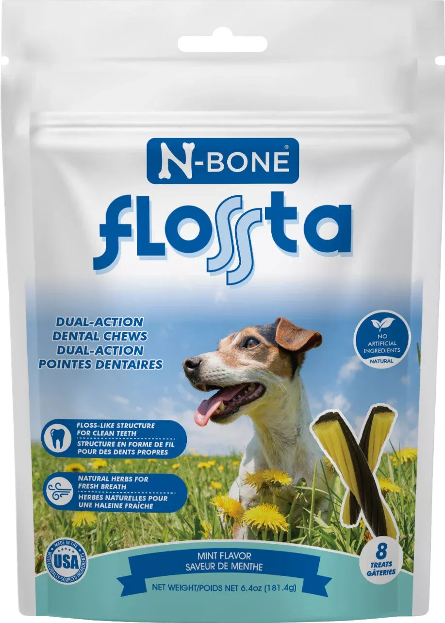 N-Bone Flossta Dual Action Dental Chew, Mint, 8 Count