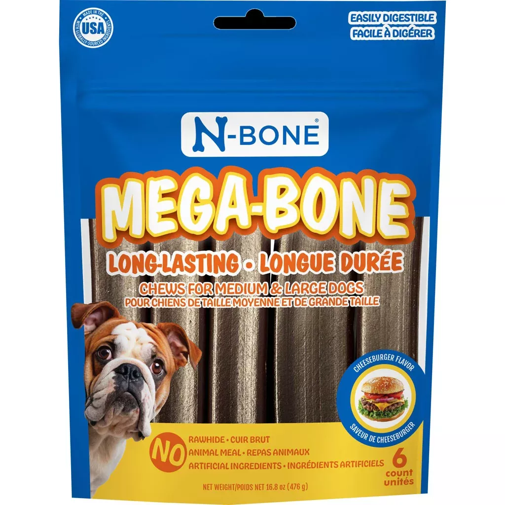 N-bone Mega Bone Long-lasting Dental Chew, Cheeseburger, 6-count