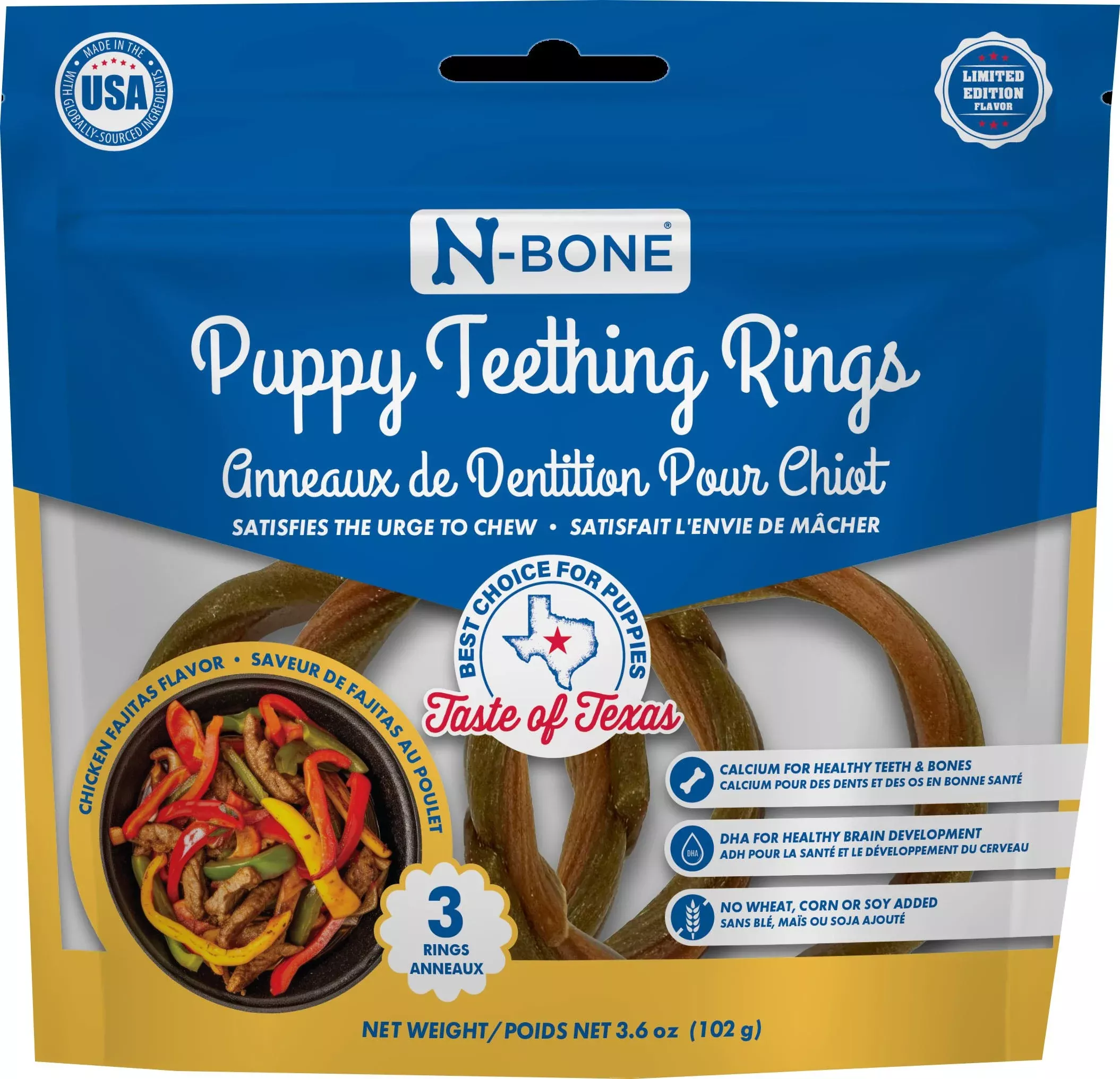 N-Bone Taste of Texas Puppy Teething Ring, Chicken, 3 Count