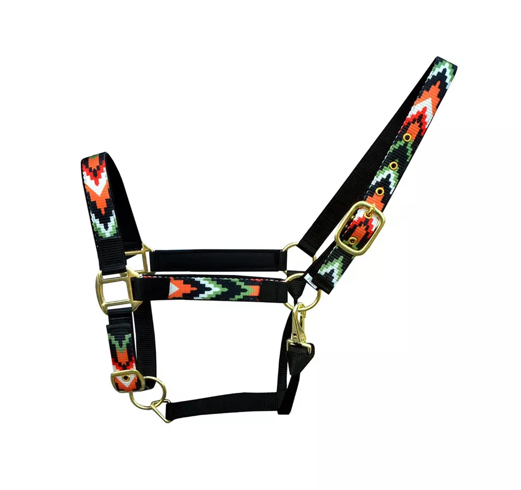 Nylon Full Horse Size Black Nylon Multicolor Patterned Neoprene Comfort Adjustable Halter 606192