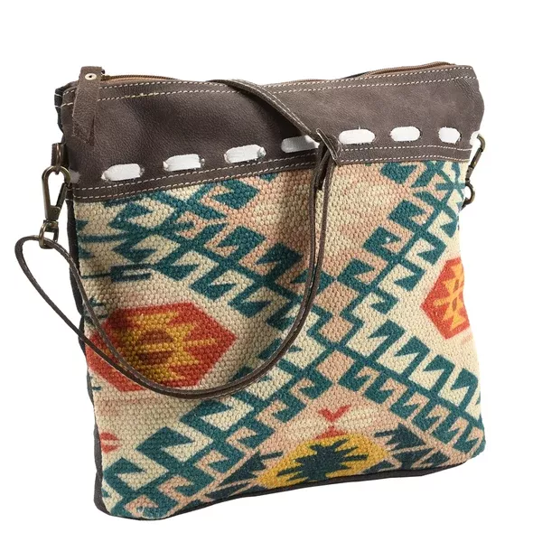 OHLAY Backpack Bag Leather and Upcycled Canvas Ladies