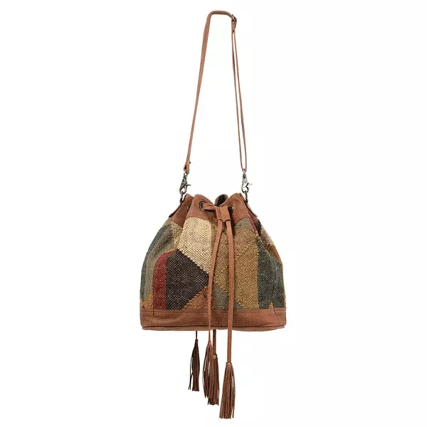 OHLAY Bucket Bag Leather and Upcycled Canvas Ladies