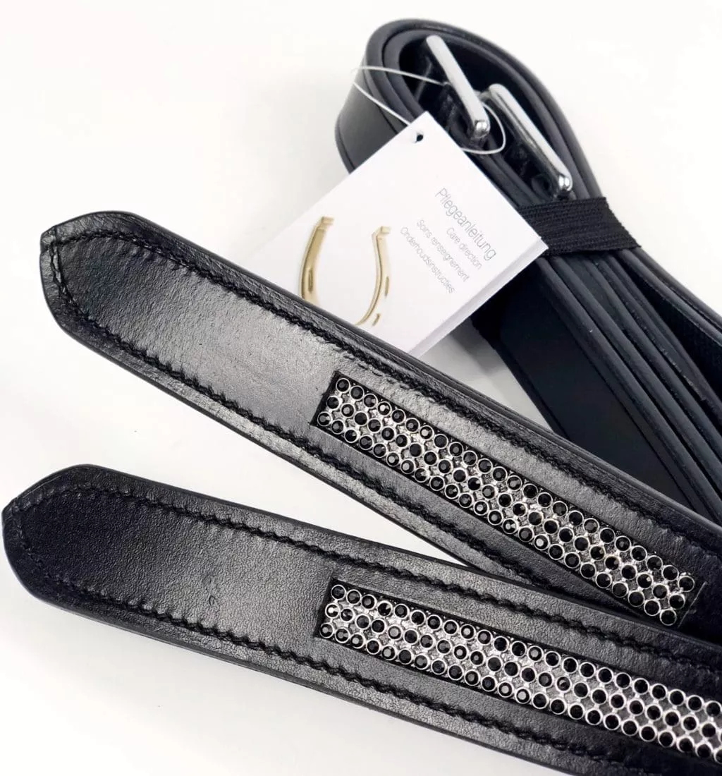 PFIFF Black Crystal Stirrup Leathers