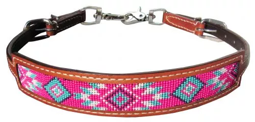 Pink Navajo Beaded Medium Oil leather Wither strap