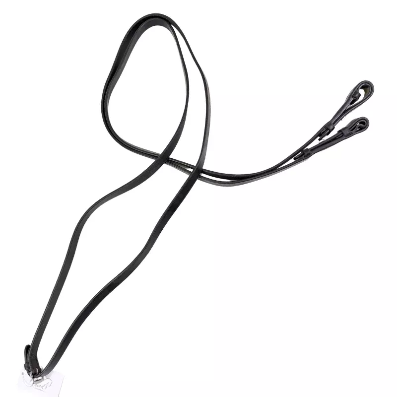 Plain Flat Leather Reins in Black - Full