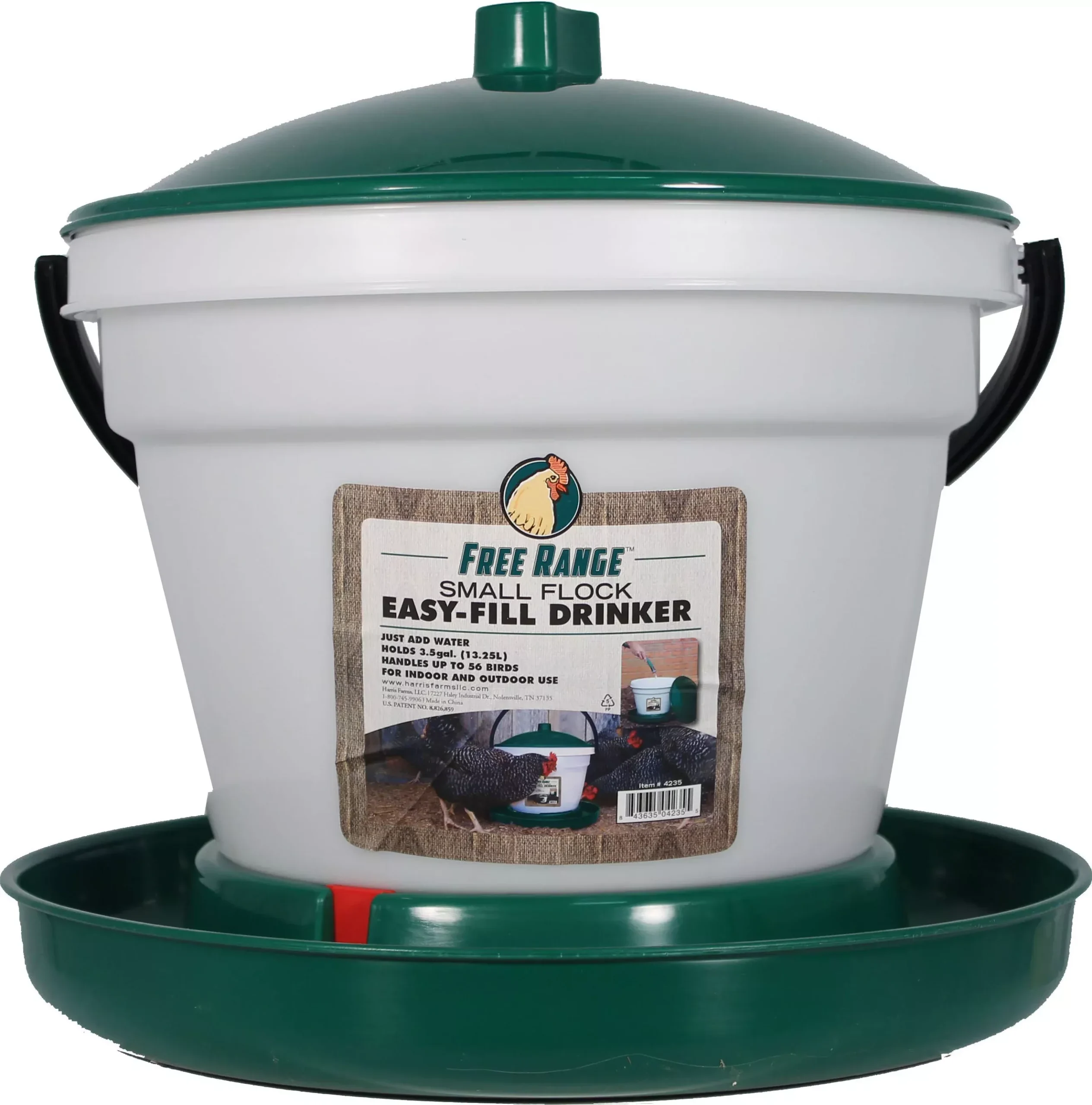 Plastic Easy Fill Poultry Drinker 3.5 GAL Green/white