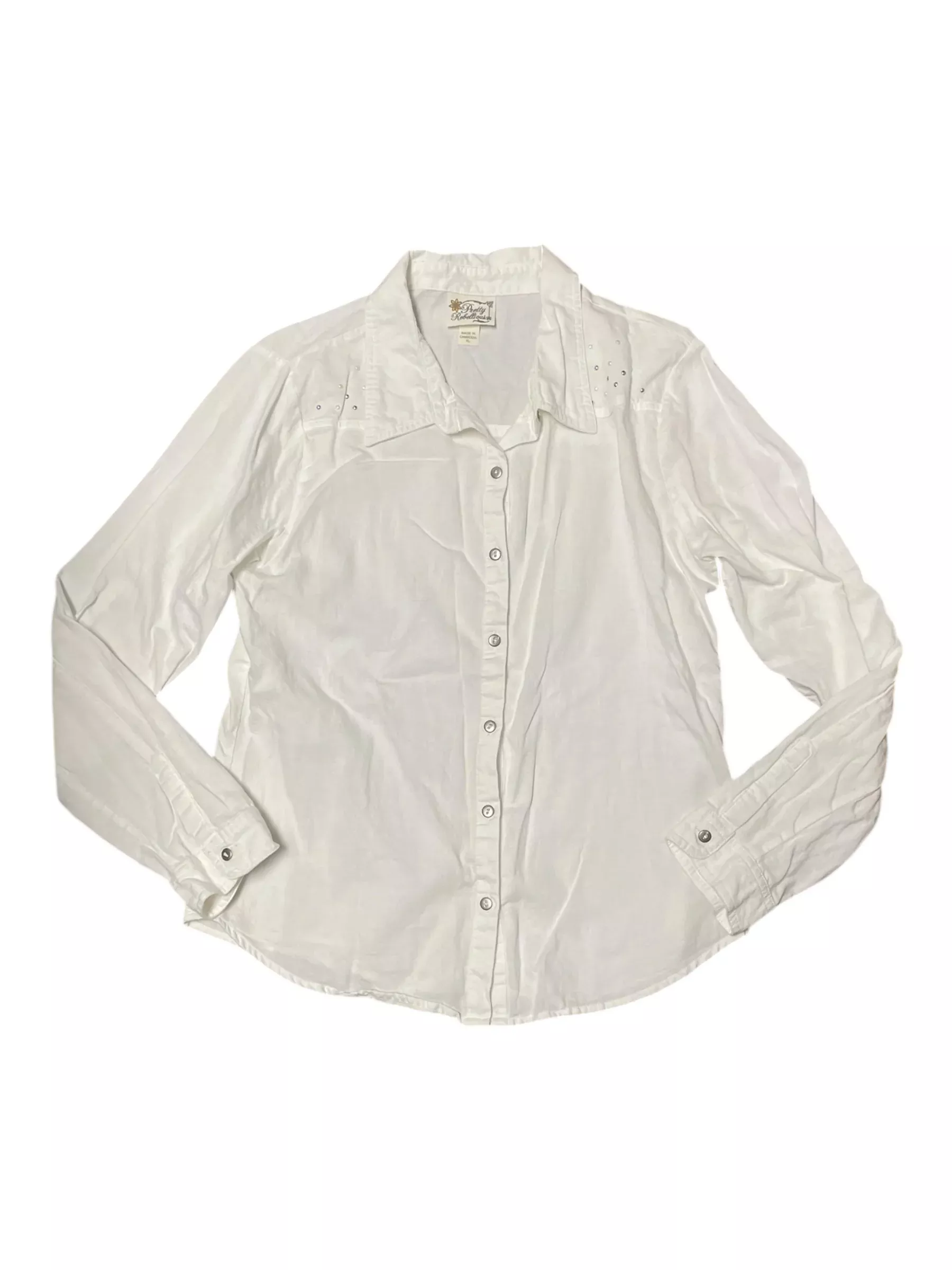 Pretty Rebellious Button Up Top - White - XL - USED