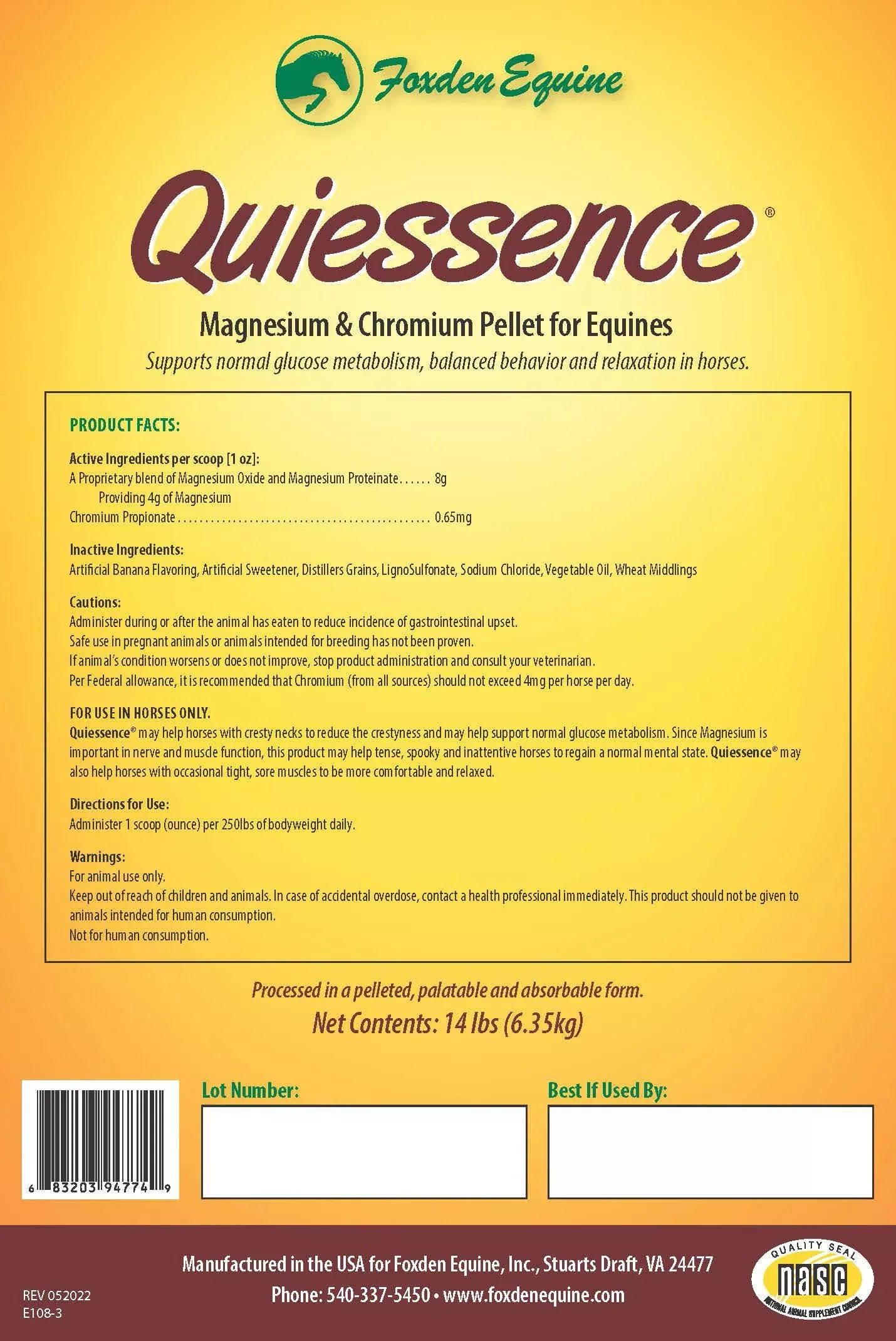 Quiessence Magnesium & Chromium Pellets 14 lb