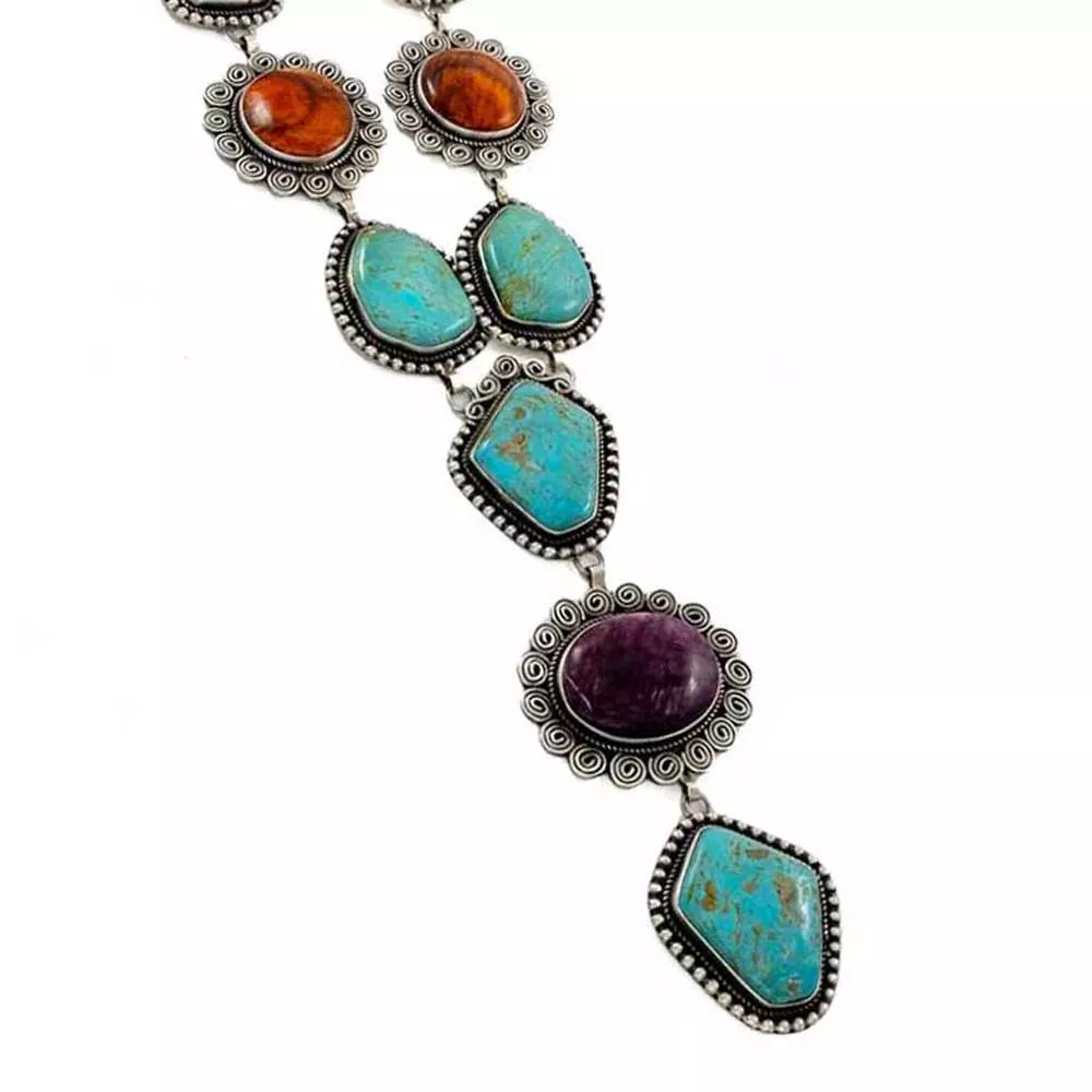 Randall Endito Turquoise and Spiny Oyster Lariat Necklace