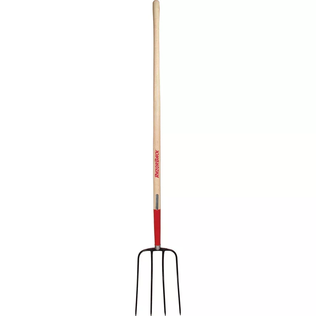 Razor-back 4-oval Tine Forged Manure Fork 60 IN Red