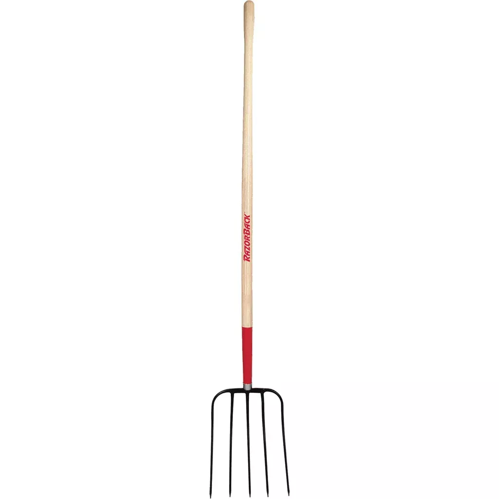 Razor-Back 5-Oval Tine Forged Manure Fork 60 in Red