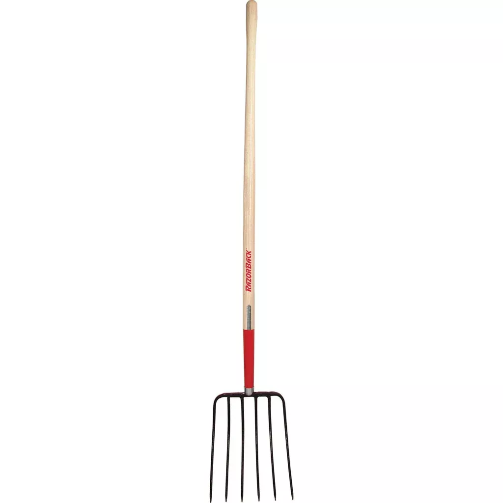Razor-back 6-oval Tine Forged Manure Fork 60 IN Red