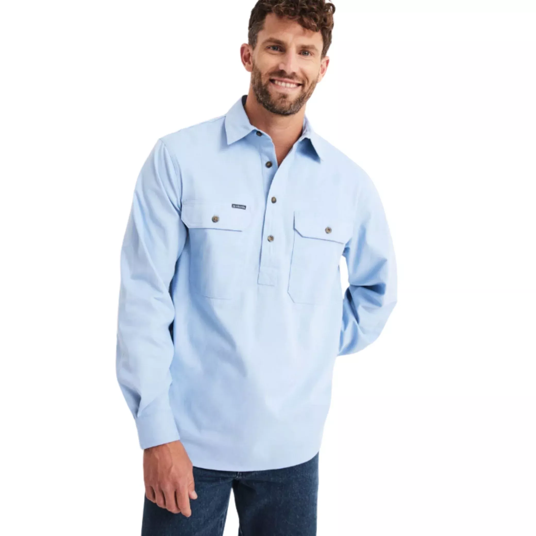 RB Sellars Mens Burton Half Button Long Sleeve Mid Weight Workshirt
