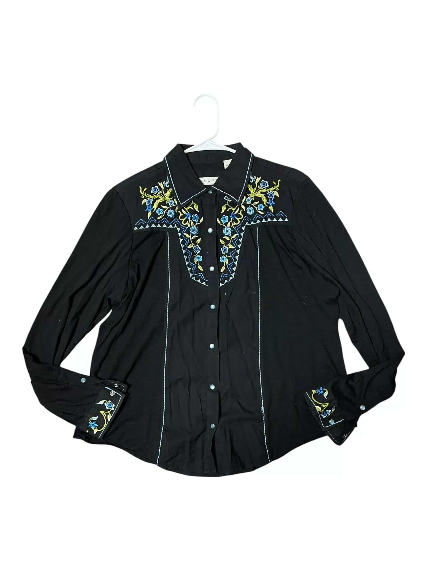 Roper Snap Down Top - Black/Flower Print - XL - USED