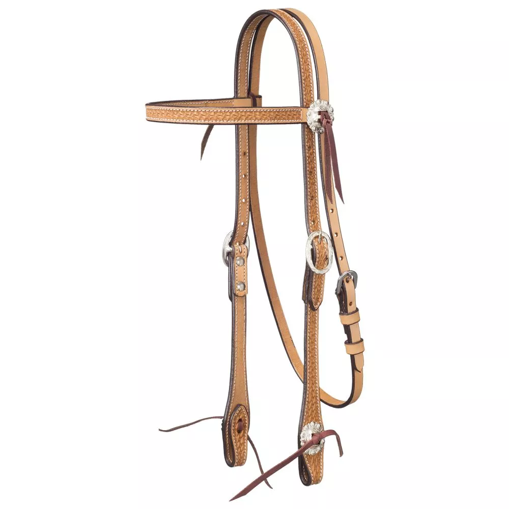 Royal King Basket Stamp Browband Headstall with Silver Hardware