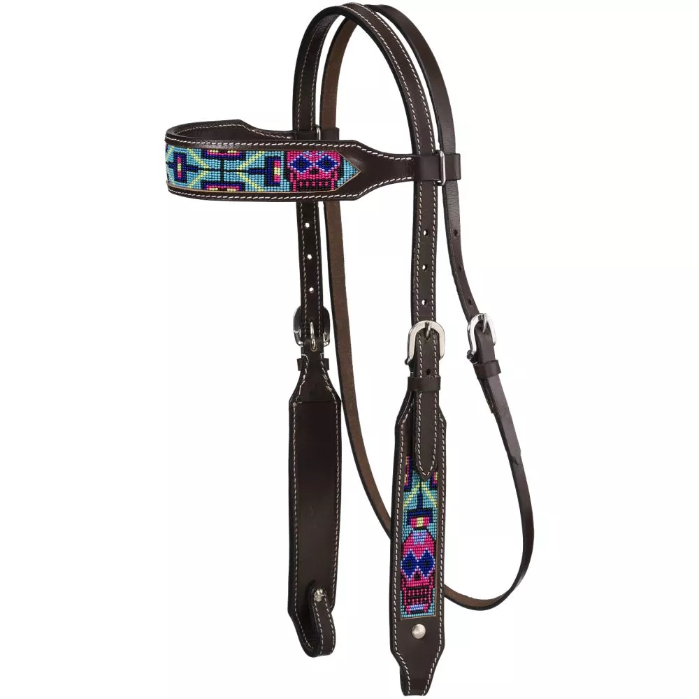 Royal King Beaded Sugar Skull Browband Headstall