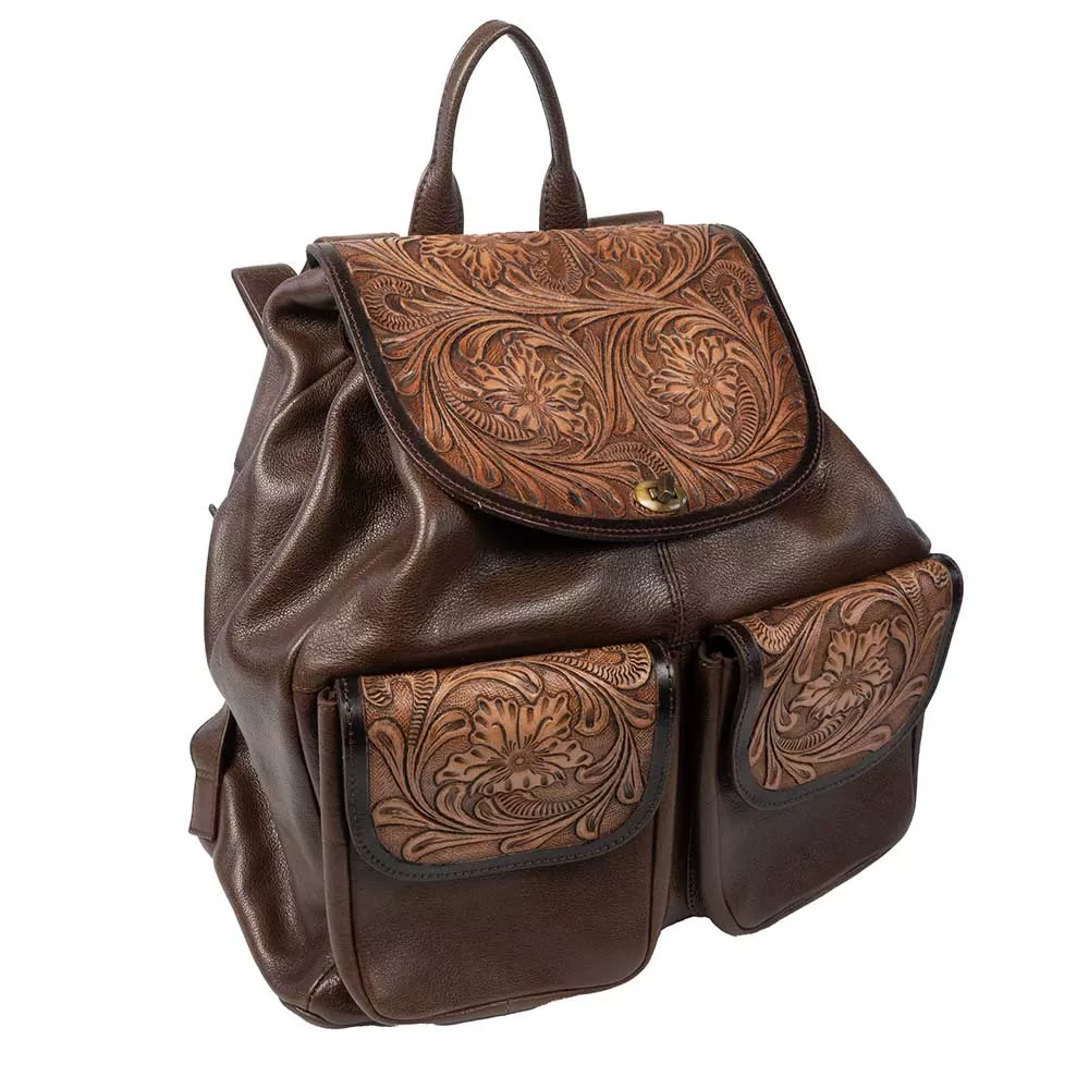Scout Leather Co. Ada Tooled Two Pocket Backpack - Brown - FINAL SALE