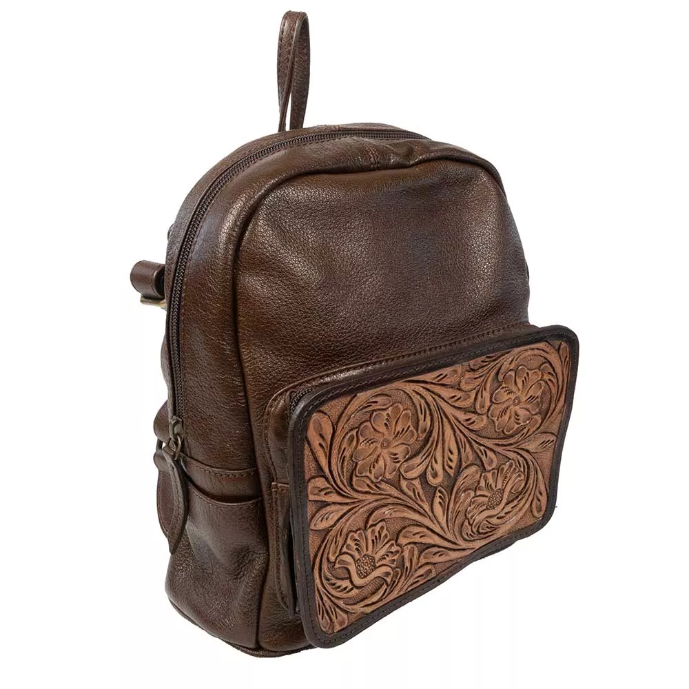 Scout Leather Co. Annie Brown Tooled Single Pocket Backpack- FINAL SALE