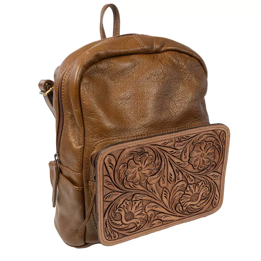Scout Leather Co. Annie Tan Tooled Single Pocket Backpack - FINAL SALE