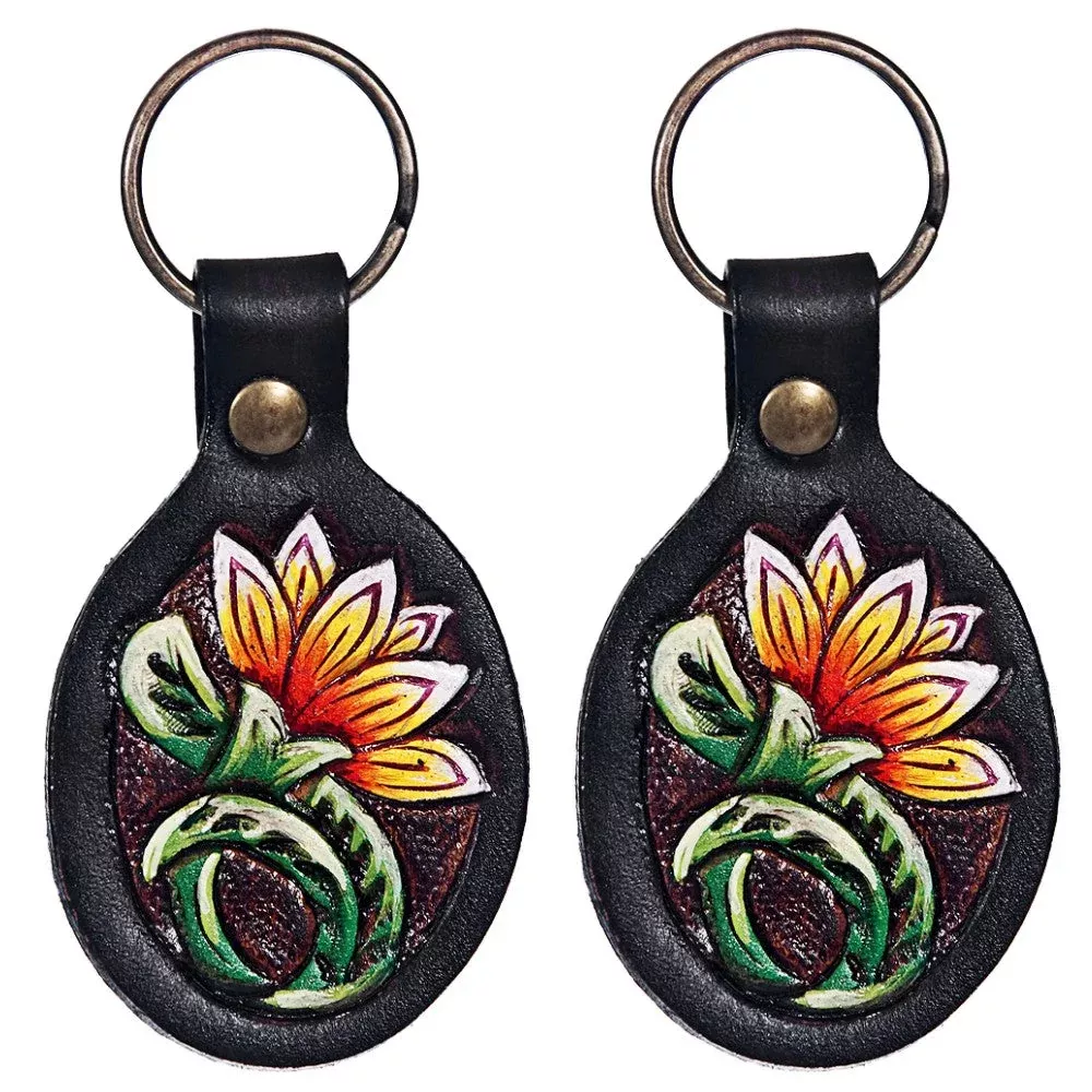 Set Of 2 Leather Key Chain Ring Handcraft Handmade Hilason