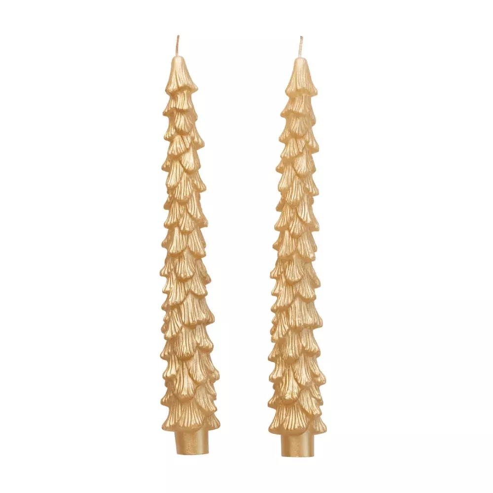 Set of 2 Unscented Tree Shaped Taper Candles - Gold