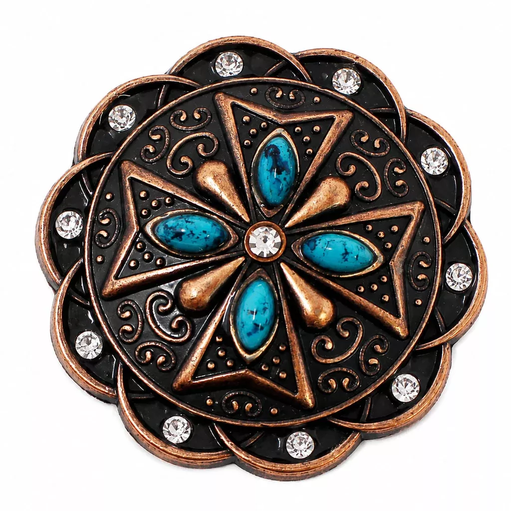 Set of 4 Screw Back Western Copper Turquoise Rhinestone Conchos CO224