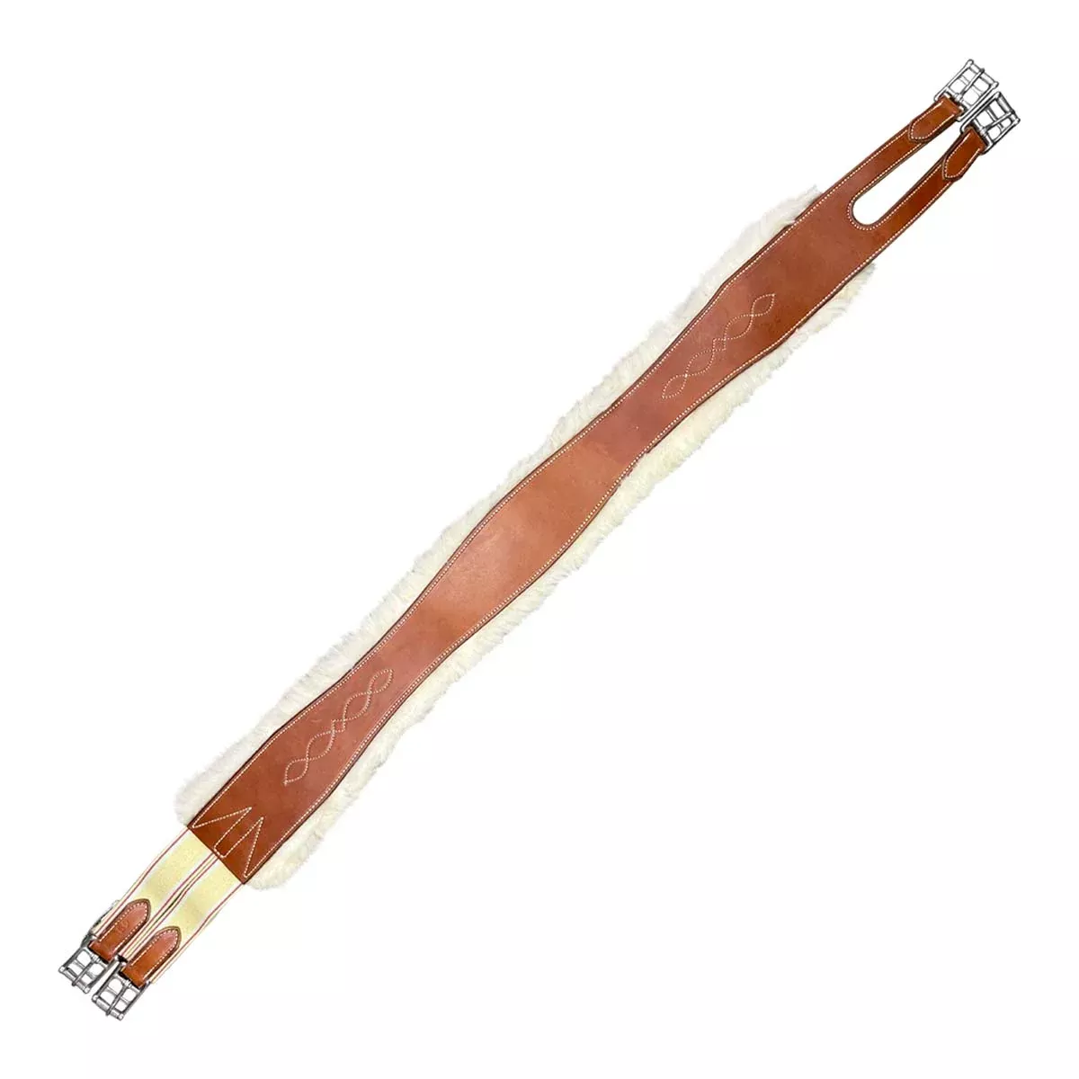 Sheepskin Lined Fancy Stitched Leather Girth in Chestnut - 48"