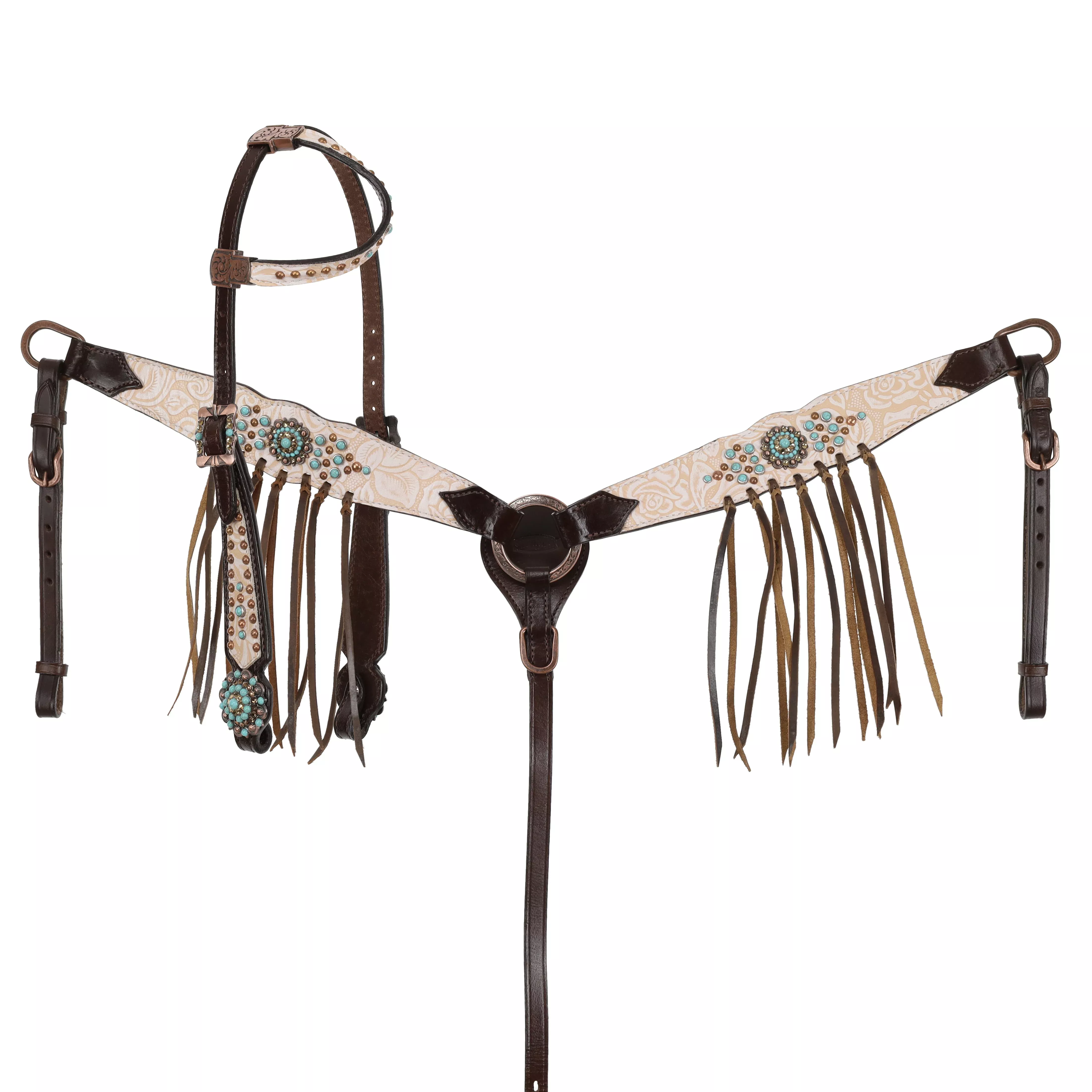 Showman Blushed Rose One Ear Headstall and Breastcollar Tack Set