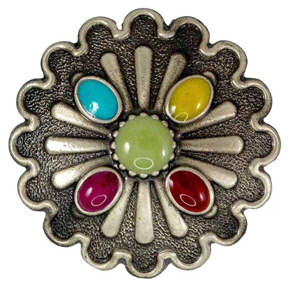 Silver Pinwheel Concho w/Colored Stones