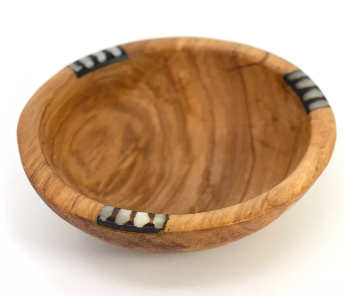 Small Olive Wood Bowl with Bone Inlay