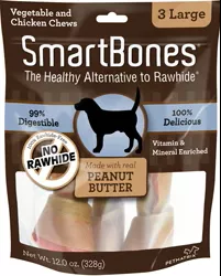 SMARTBONES HEALTHY ALTERNATIVE CHEWS LG-3 PK PEANUT BUTTER