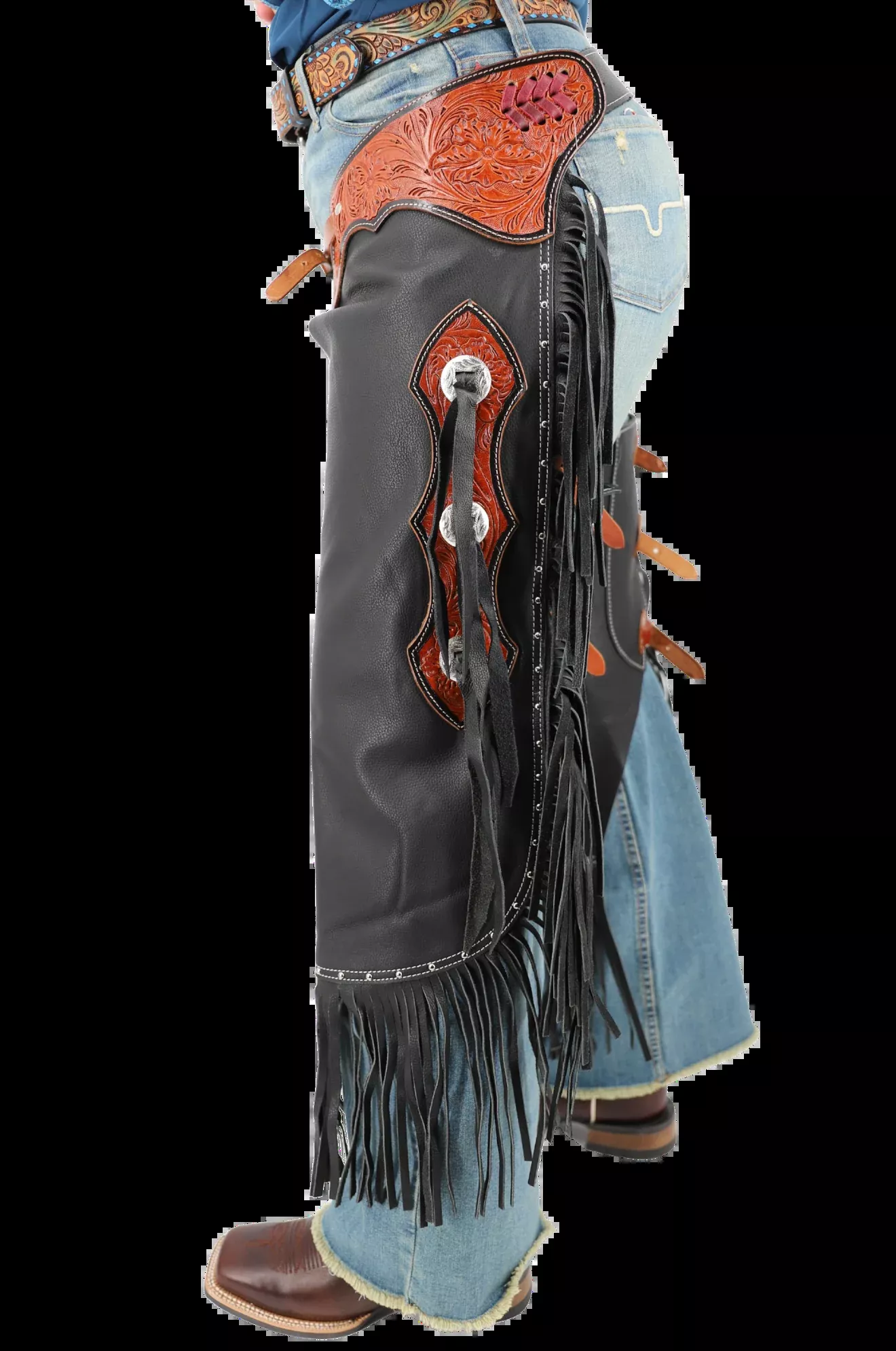 Smooth Leather Chinks with Floral- Medium