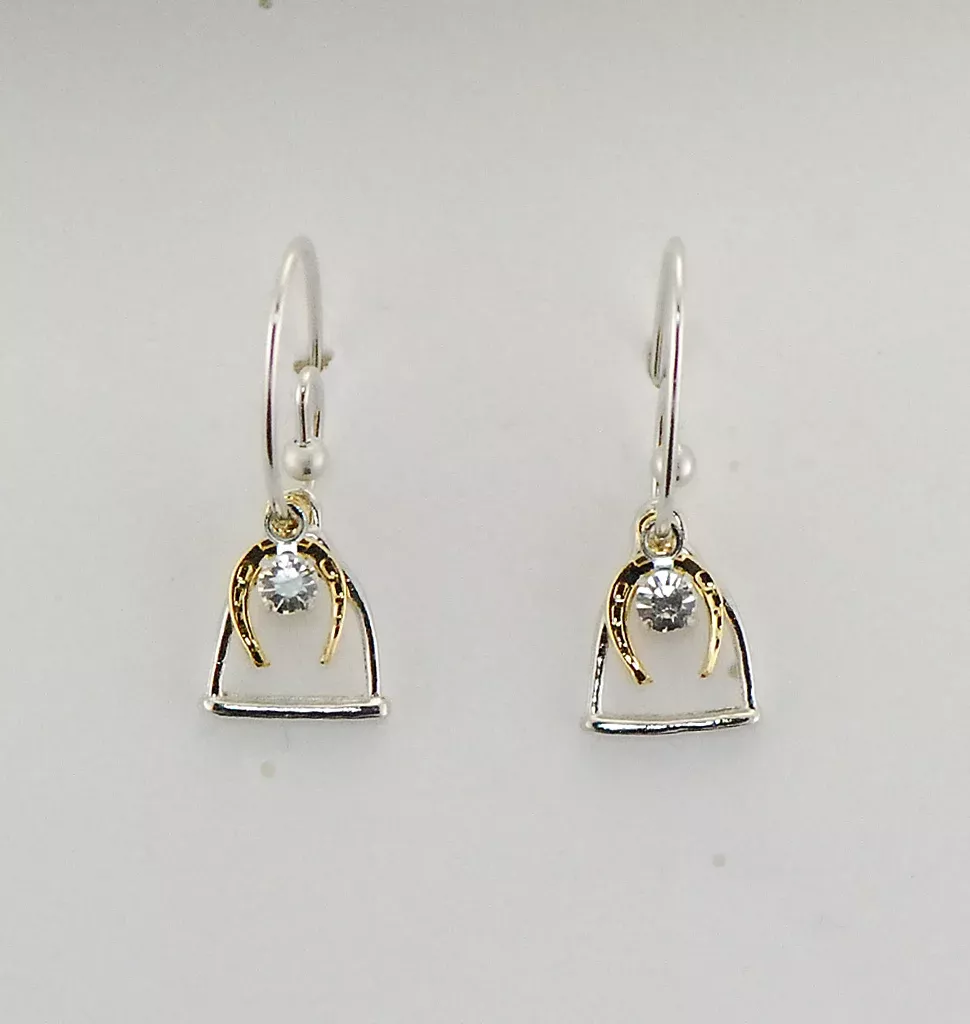 STIRRUP W/ HORSE SHOE & CRYSTAL STONE EARRINGS