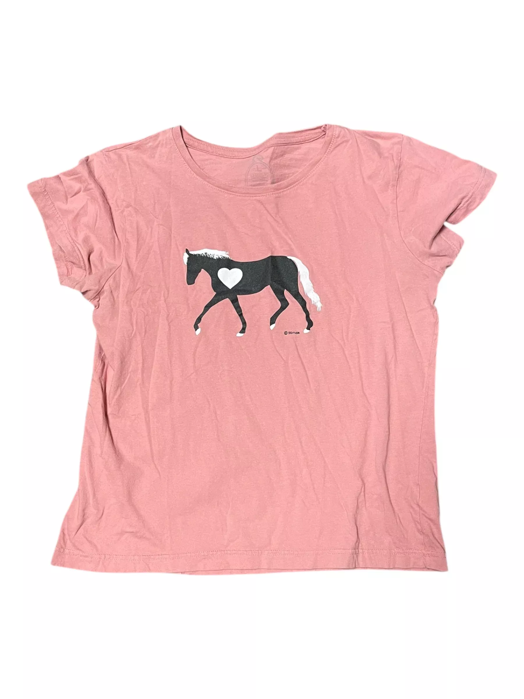 Stirrups Heart Horse Tee - Pink - L - USED
