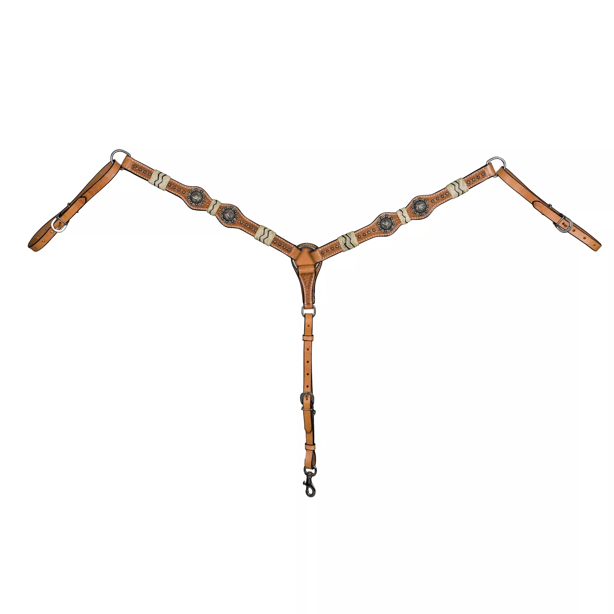 TABELO Breast Collar with Basket Tooling, Sun Spots & Rawhide