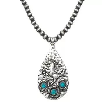 Teardrop Horse and Flowers Chain Necklace