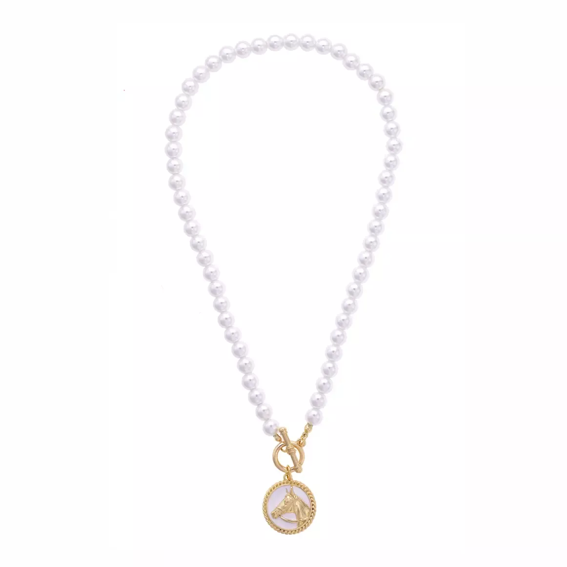 Thoroughbred Pearl Beaded Toggle Front Necklace in Ivory