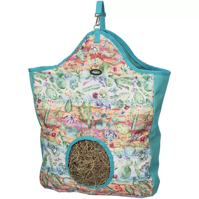 Tough-1 Nylon Hay Tote - Teal Cactus Print