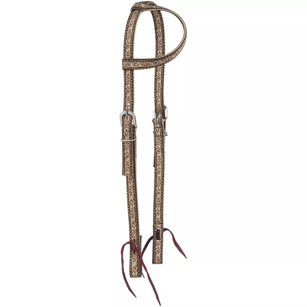 Tough1 Brown Tooled Leather Nylon Ear Headstall