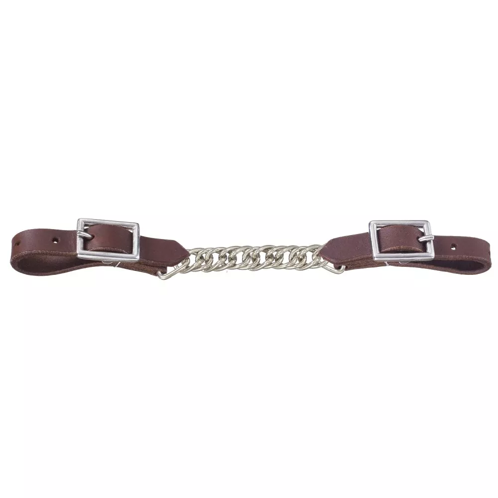 Tough1 Harness Leather Curb Strap with Flat Chain