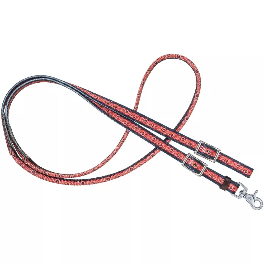 Tough1 Navy Tooled Nylon Rolled Reins