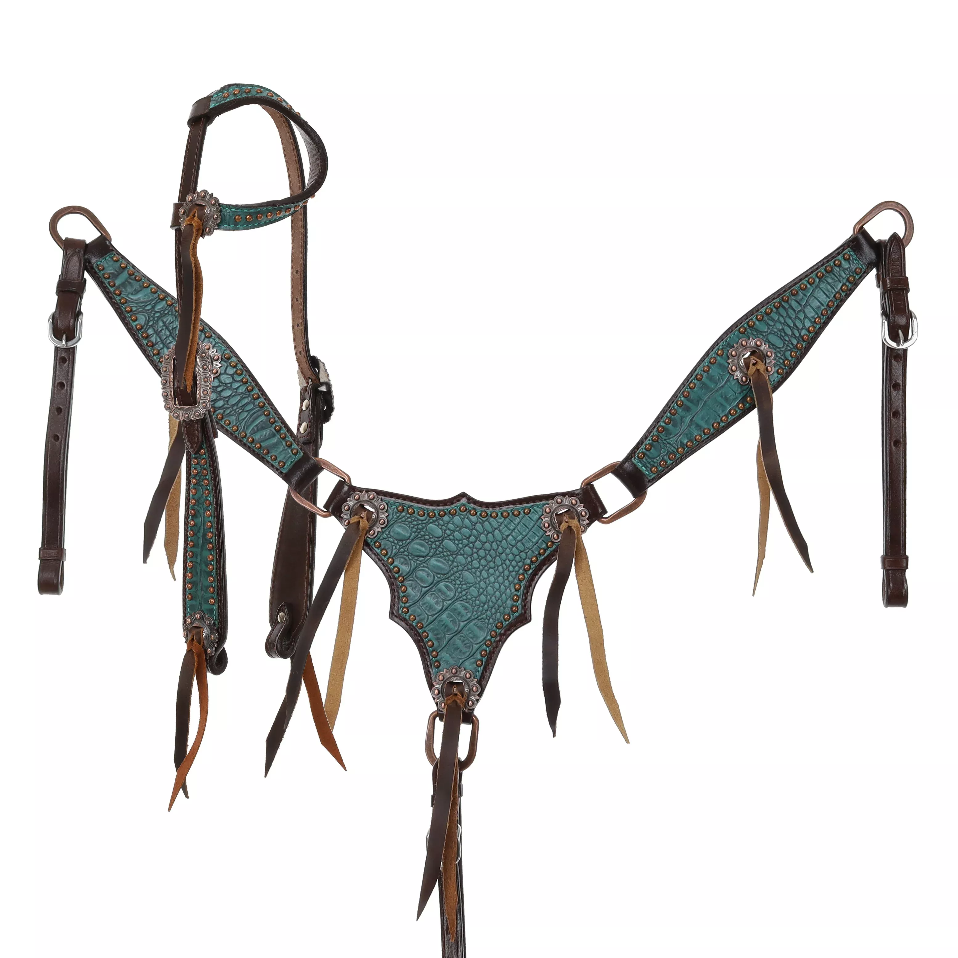 Turquoise Gator One Ear Headstall and Gladiator Style Breastcollar Tack Set