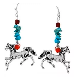 Turquoise Tumbled Stone Drop Horse Earrings