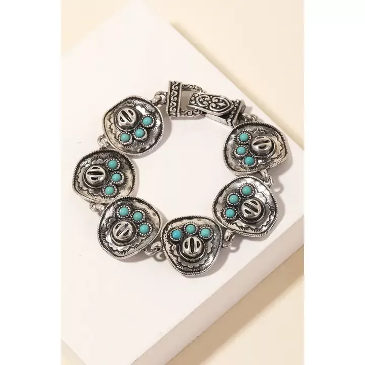 Turquoise Western Cowboy Hat Chain Link Magnetic Bracelet