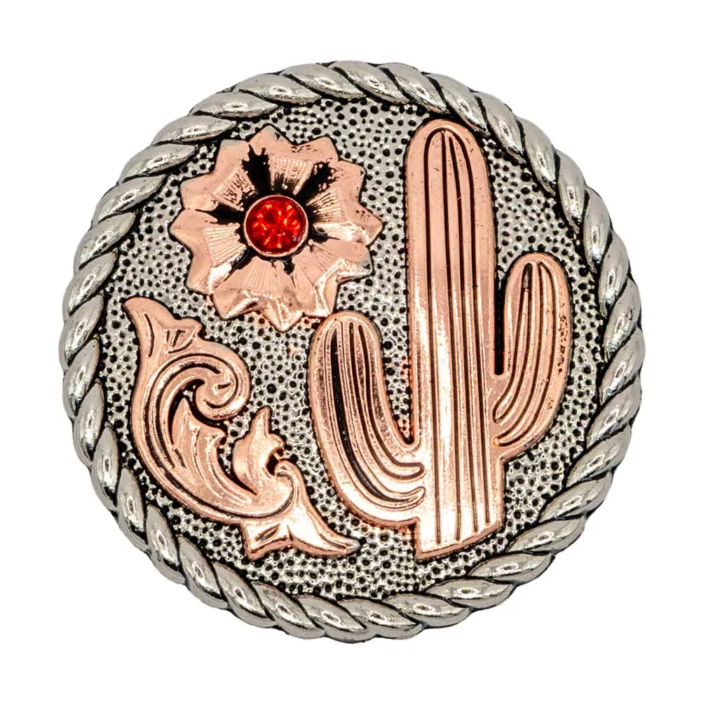 Two Tone Copper Cactus Concho w/Red Stone