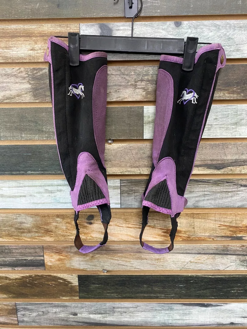 USED 8-10 Ovation Suede Half Chaps with Horse Embroidery